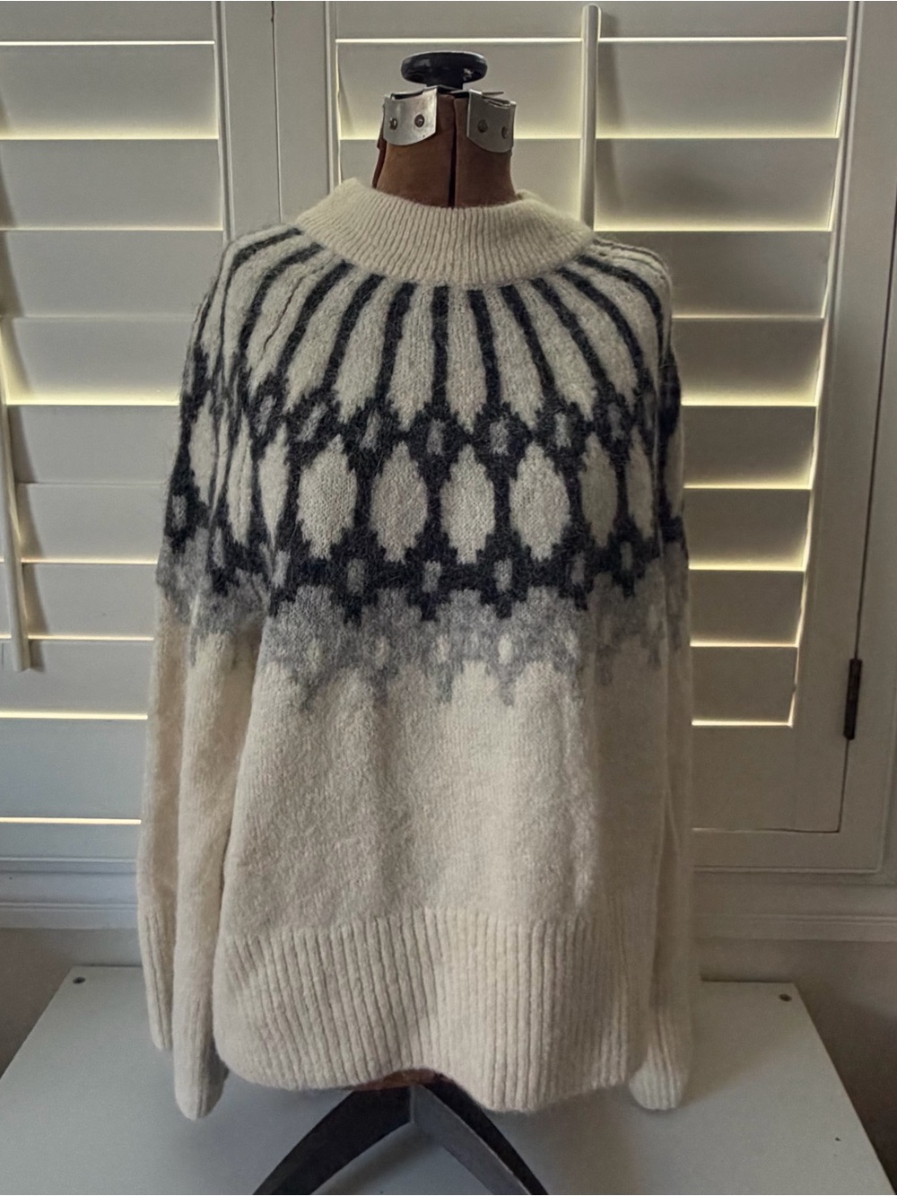 Banana Republic Cream and Black Nordic Alpaca Blend Sweater
